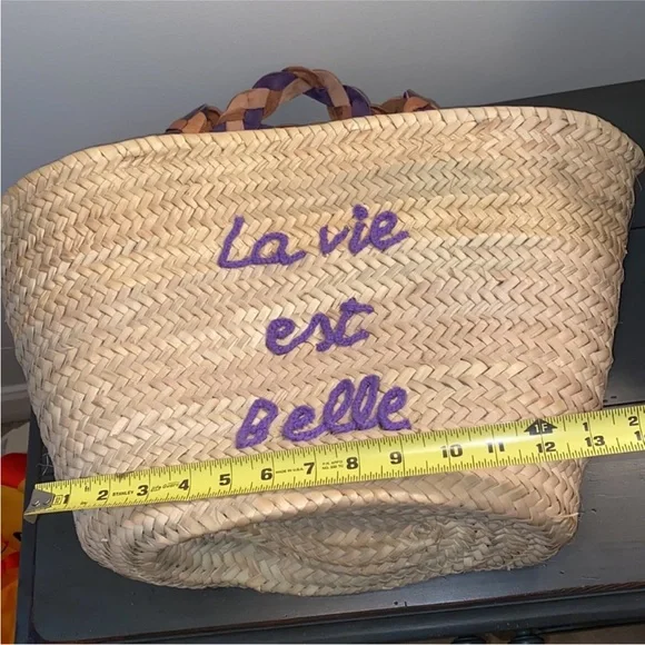 French Inspired Market Woven Bag Leather Strap Quiet Luxury - Picture 7 of 11